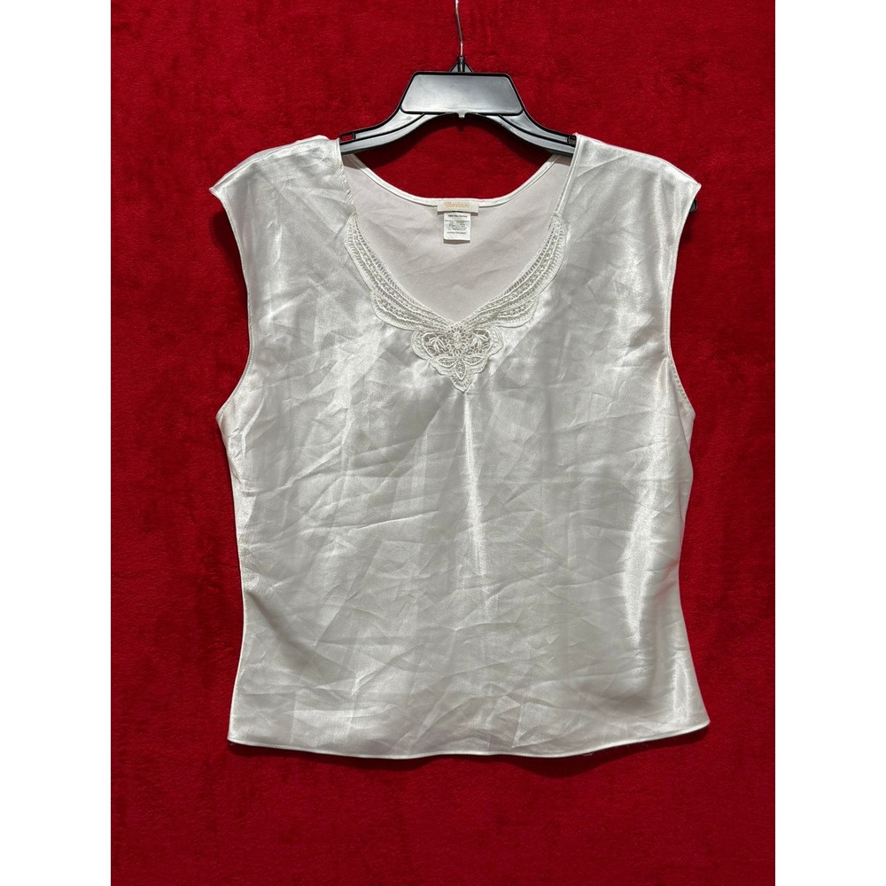 Barisos Womens White‎ Beaded V Neck Sleeveless Top Blouse Plus Size Large